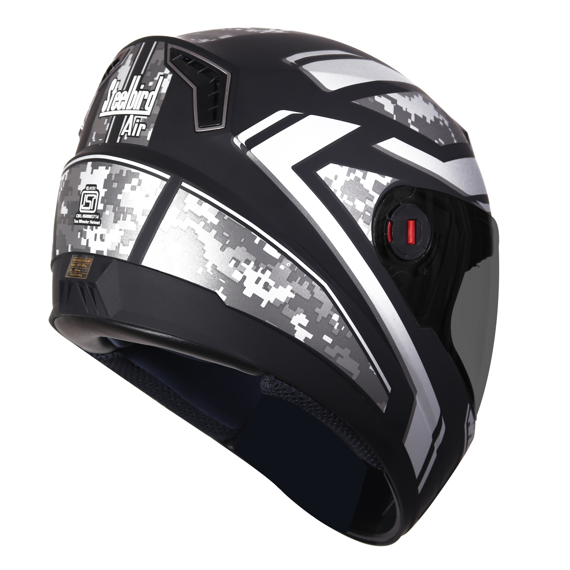SBA-1 Pixa Mat Black With Silver  ( Fitted With Clear Visor Extra Smoke Visor Free)